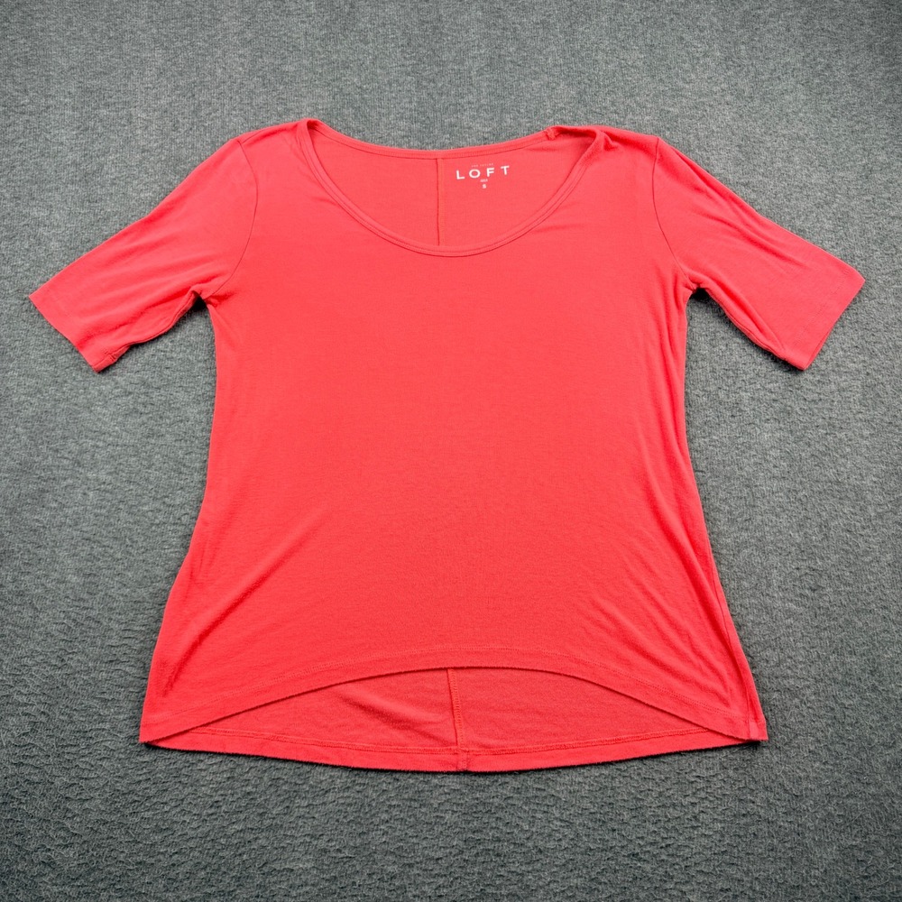 Loft Ann Taylor Women's S Small Short Sleeve High Low Scoop Neck Top Coral Pink